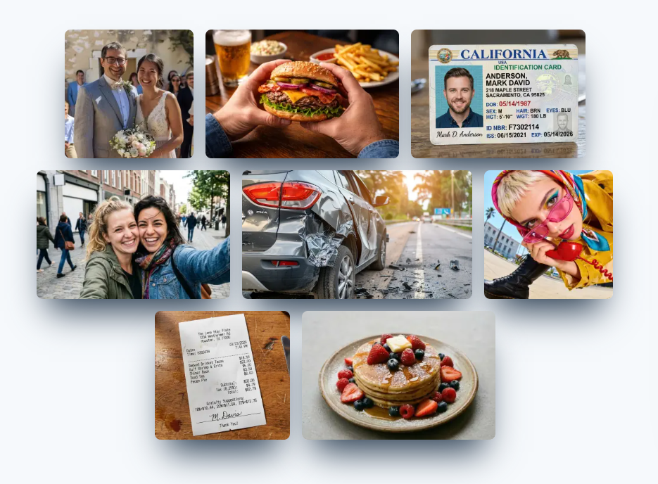 Collage of sample images for AI image verification checks